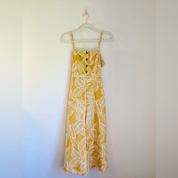 Yellow & White Tropical Open-Back Jumpsuit By FAVLUX Size M - Picture 1 of 6